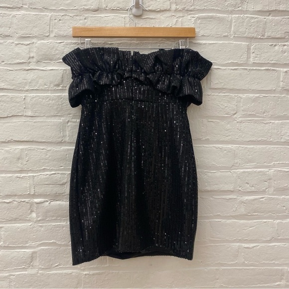 DO + BE || Sequined Ruffle Mini Dress Black Medium NWT - Picture 5 of 9